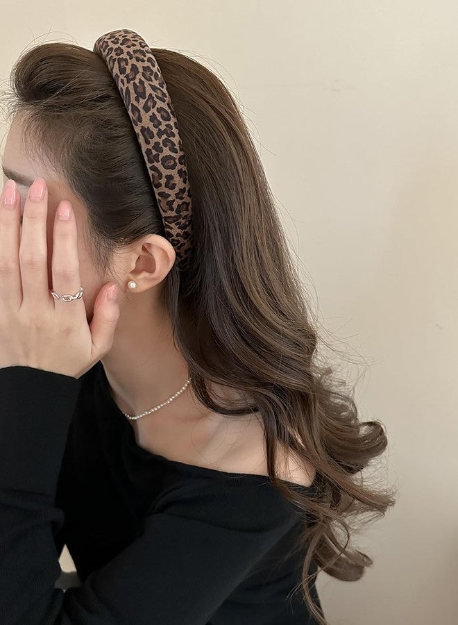 PLwelth Leopard Print Headband for Women Girls Golden Velvet Headband Cute Leopard Hairband Fashion No Slip Wide Hairband for Thin Thick Hair Trendy Hair Accessories for Party Decor Stocking Stuffer - Image 2